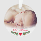 Baby's First Christmas Holly Branch Berries Foto Ornament (Vorderseite)