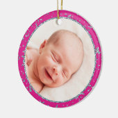 Baby's First Christmas Hot Pink Silver Glitzer Keramik Ornament (Links)