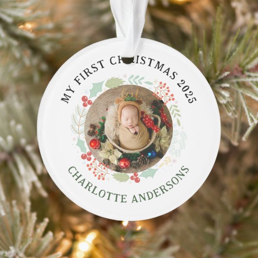 Baby's First Christmas Individuelle Name 2 Foto Ornament (Baum)
