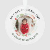 Baby's First Christmas Individuelle Name 2 Foto Ornament (Rückseite)