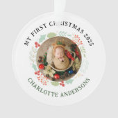 Baby's First Christmas Individuelle Name 2 Foto Ornament (Vorderseite)