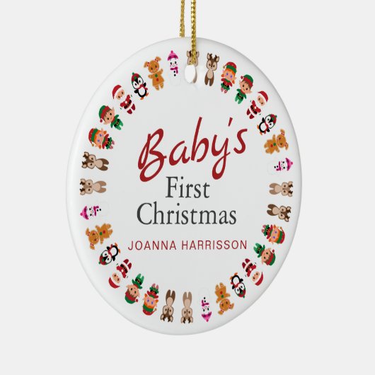 Baby's First Christmas Individuelle Name Foto Keramik Ornament (Rechts)