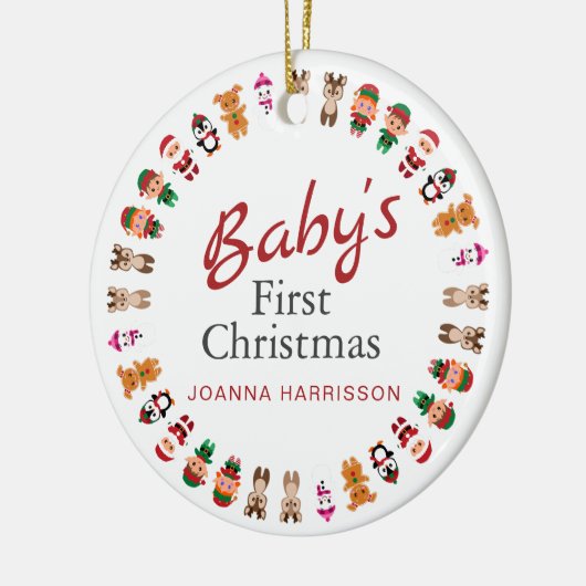 Baby's First Christmas Individuelle Name Foto Keramik Ornament (Links)