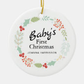 Baby's First Christmas Individuelle Name Foto Keramik Ornament (Vorne)