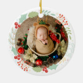 Baby's First Christmas Individuelle Name Foto Keramik Ornament (Hinten)