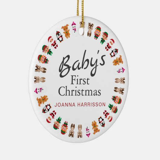 Baby's First Christmas Individuelle Name Foto Keramik Ornament (Rechts)