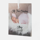 Baby's First Christmas Individuelle Name Keepake F Ornament Aus Glas (Vorderseite links)