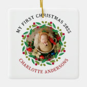Baby's First Christmas Individuelle Name Keramikornament (Vorderseite)