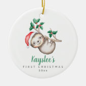 Babys First Christmas Individuelle Name Sloth Orna Keramik Ornament (Vorne)