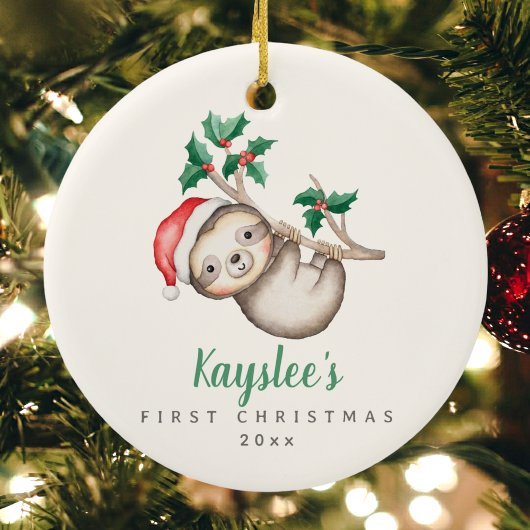 Babys First Christmas Individuelle Name Sloth Orna Keramik Ornament
