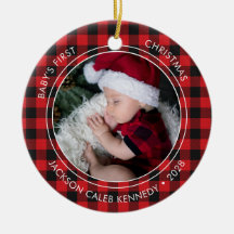 Baby's First Christmas Kariert 2 Foto Ornament