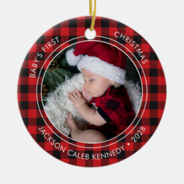 Baby's First Christmas Kariert 2 Foto Ornament