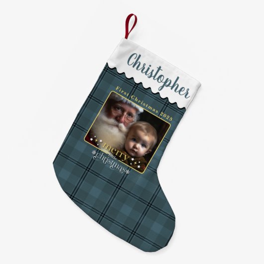 Baby's First Christmas Kariert Foto Kleiner Weihnachtsstrumpf (Vorderansicht (hängend))