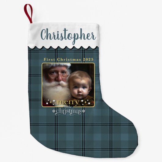 Baby's First Christmas Kariert Foto Kleiner Weihnachtsstrumpf (Vorderseite)