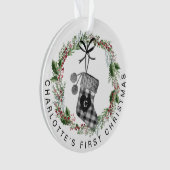 Baby's First Christmas Kariert Strumpf Wreath Foto Ornament (Vorderseite)