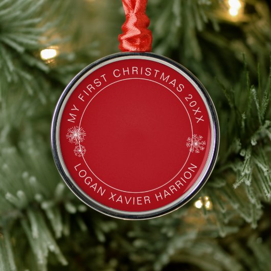 Baby's First Christmas Keepake Foto Ornament Aus Metall (Baum)