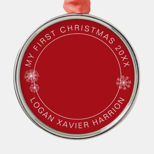 Baby's First Christmas Keepake Foto Ornament Aus Metall (Vorne)