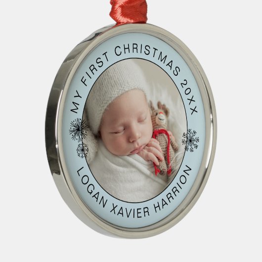 Baby's First Christmas Keepake Foto Ornament Aus Metall (Rechts)