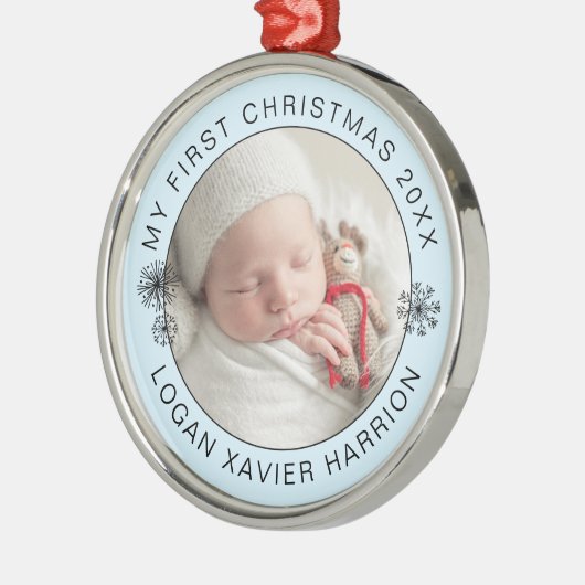 Baby's First Christmas Keepake Foto Ornament Aus Metall (Links)