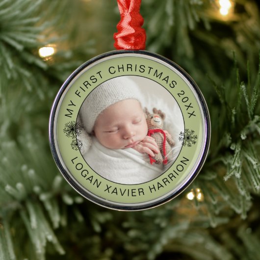 Baby's First Christmas Keepake Foto Ornament Aus Metall (Baum)