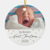Baby's First Christmas Keramik Foto Ornament (Vorne)