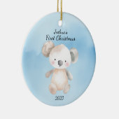 Baby's First Christmas KoalaBear Blue Personalisie Keramik Ornament (Rechts)