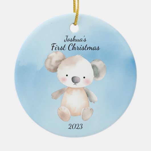 Baby's First Christmas KoalaBear Blue Personalisie Keramik Ornament (Vorne)