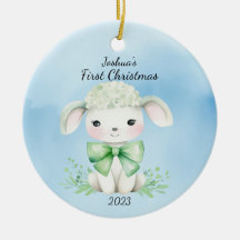 Baby's First Christmas Lamb Blue Personalisiert