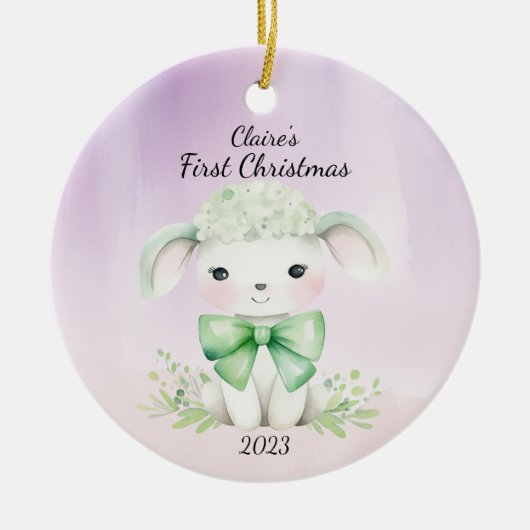 Baby's First Christmas Lamb Personalisiert Keramik Ornament (Vorne)