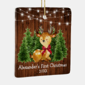 Baby's First Christmas Lights Deer Red Bow Keramikornament (Rechts)