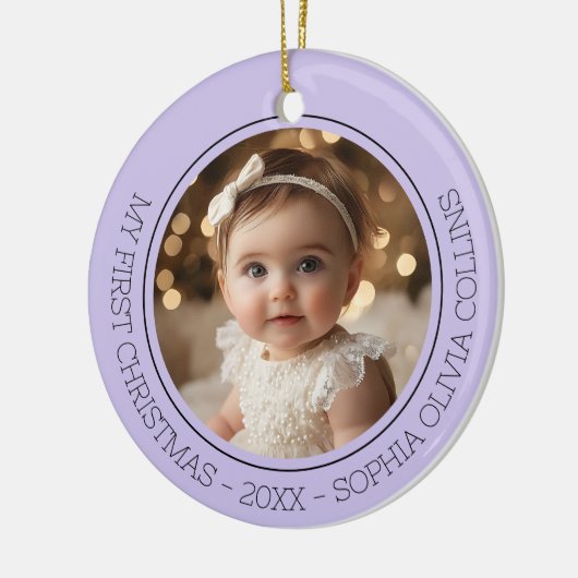 Baby's First Christmas Lila Modern Foto Neuborn Keramik Ornament (Links)