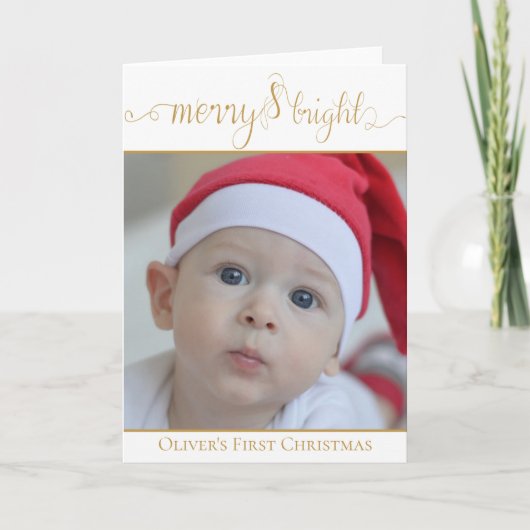 Baby's First Christmas Merry & Bright BABY's FOTO Karte (Vorderseite)