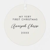 Baby's First Christmas Minimal Black Bow Foto Ornament Aus Metall (Rückseite)