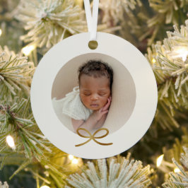 Baby's First Christmas Minimal Gold Bow Foto Ornament Aus Metall