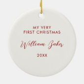 Baby's First Christmas Minimal Red Bow Photo Keramik Ornament (Hinten)