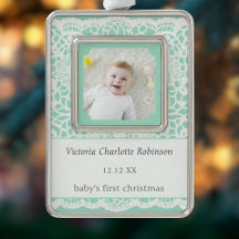 Baby's First Christmas Mint Green Lace Photo