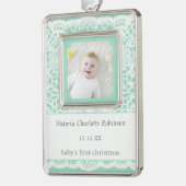 Baby's First Christmas Mint Green Lace Photo Rahmen-Ornament Silber (Links)