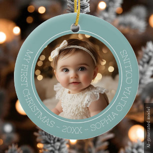 Baby's First Christmas Mint Modern 2 Foto Neugebor Keramik Ornament