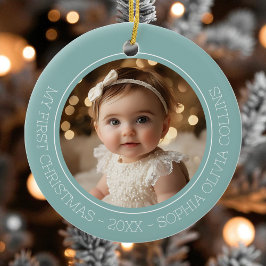Baby's First Christmas Mint Modern 2 Foto Neugebor Keramik Ornament