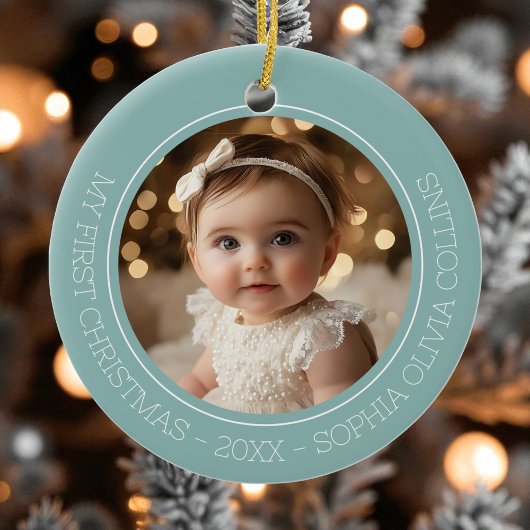 Baby's First Christmas Mint Modern 2 Foto Neugebor Keramik Ornament