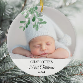 Baby's First Christmas Mistletoe Foto Keramik Ornament