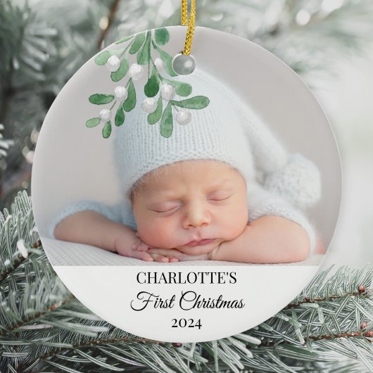 Baby's First Christmas Mistletoe Foto Keramik Ornament