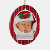 Baby's First Christmas Mod Stripes Pattern Red Keramikornament (Rechts)