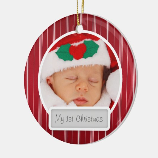 Baby's First Christmas Mod Stripes Pattern Red Keramikornament (Links)
