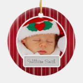 Baby's First Christmas Mod Stripes Pattern Red Keramikornament (Hinten)