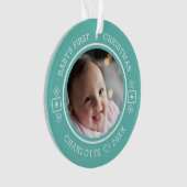 Baby's First Christmas Modern 2 Foto Aquamarin Ornament (Vorderseite)