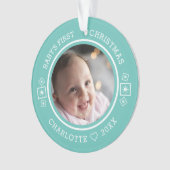 Baby's First Christmas Modern 2 Foto Aquamarin Ornament (Vorderseite)