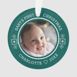 Baby's First Christmas Modern 2 Foto Green Ornament