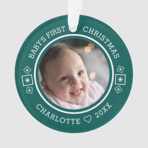 Baby's First Christmas Modern 2 Foto Green Ornament
