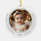 Baby's First Christmas Modern 2 Foto Neugeborener Keramik Ornament (Vorne)